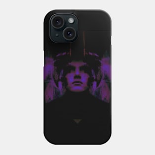 Portrait, digital collage, special processing. Dark, strong. Guy face looking up high. Fantasy. Violet and blue, sci-fi. Phone Case