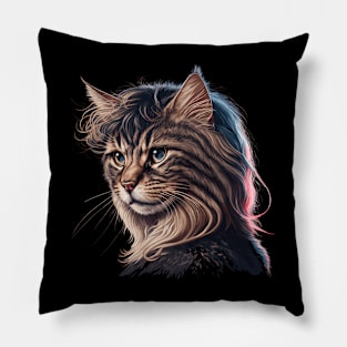 80s Cat With Mullet Pillow