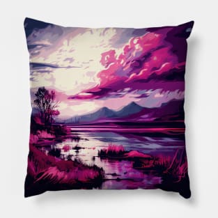 Pink Lake with Clouds Pillow