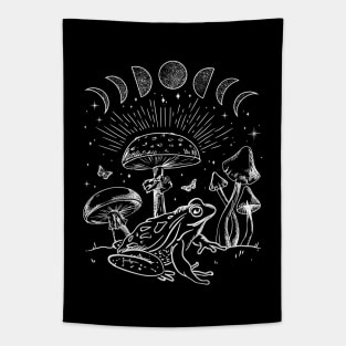 Frog Under Mushroom Moon, Dark Academia Cottagecore Toad and Butterfly, Froggy Gift for Youth Girls Tapestry