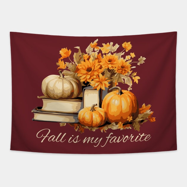 Fall is My Favorite Book Collection with Pumpkins Tapestry by TeaTimeTs