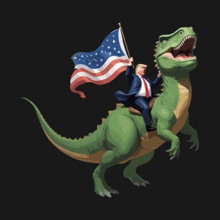 Trump Riding a Dinosaur USA Flag Take America Back 2024 T-Shirt