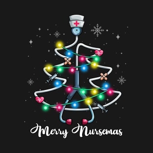 Merry Christmas Nurse Funny Stetoscope Xmas Tree Nursemas Gift T-Shirt