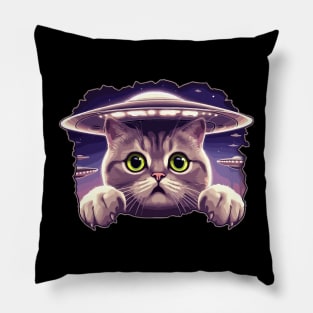 Funny Cat Selfie With UFOs Behind Pillow