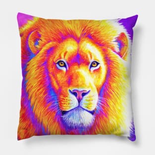 Sunset on the Savanna Colorful African Lion Pillow