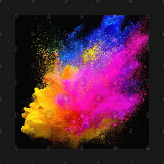 Bright coloured powder explosion on a black background illustration by Russell102