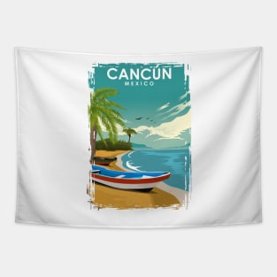 Cancun Mexico Vintage Travel Poster Tapestry