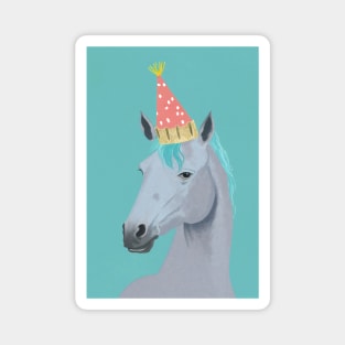 Horse with Party Hat Portrait - David Hockney Style Artwork Magnet