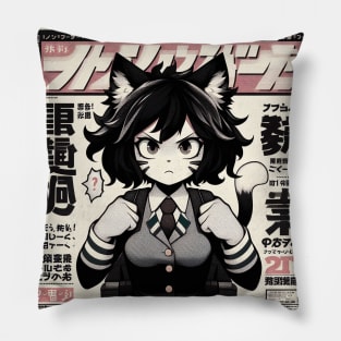 Pop Nekomimi Girl - Kawaii Anime T-Shirt Design Pillow