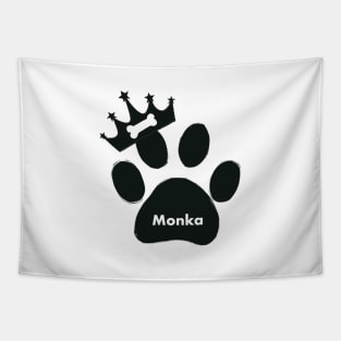 Monka name made of hand drawn paw prints Tapestry