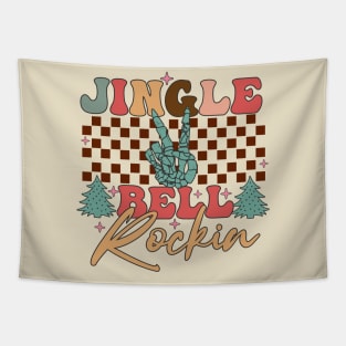 Jingle Bell Rockin Retro Skeleton Hand Christmas Tapestry