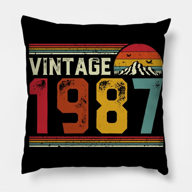 Vintage 1987 Birthday Gift Retro Style Pillow by Foatui