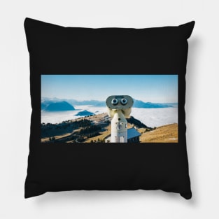 Mountains of Switzerland - Binoculars on Viewpoint With Alpine Panorama in Background Pillow