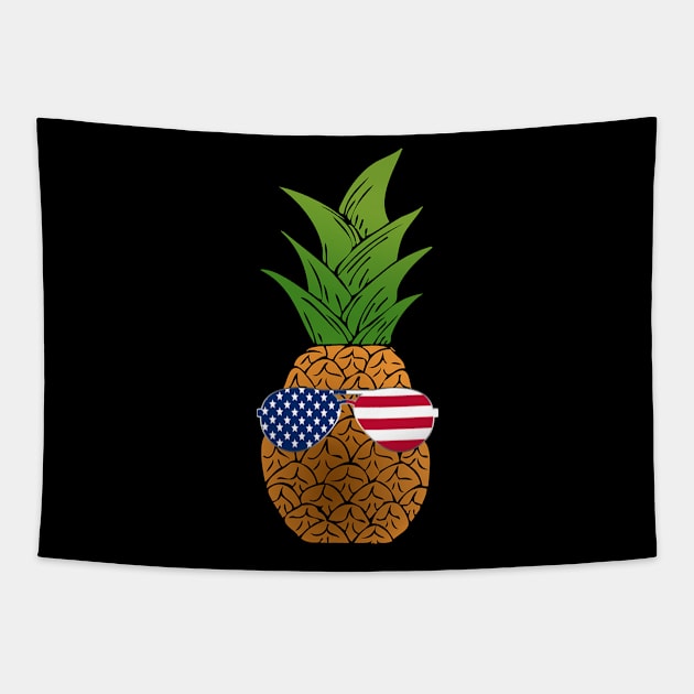 Funny Pineapple Sunglasses 4th of July Tapestry by Lulaggio