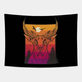 Cool deer sunset in the forest Tapestry