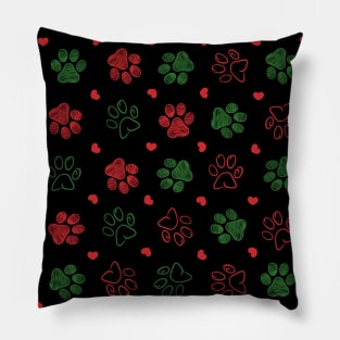 Christmas design doodle red green paws Pillow