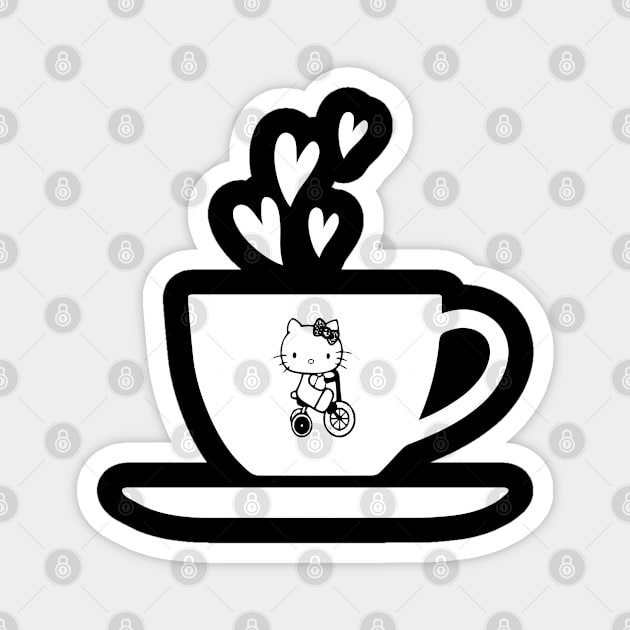 kitty rides a bike, Funny coffee cup, coffee lovers gift, coffee gift, coffee cozy, birthday, cafeteria’s stickers, fashion Design, restaurants and laptop stickers, lovely coffee cup with Kitty cat inside Magnet by PowerD