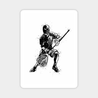 Boy Lacrosse Player Black and White Silhouette Magnet