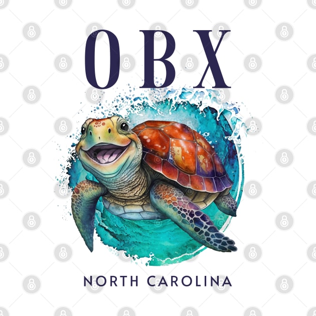 OBX North Carolina Watercolor Happy Sea Turtle by grendelfly73