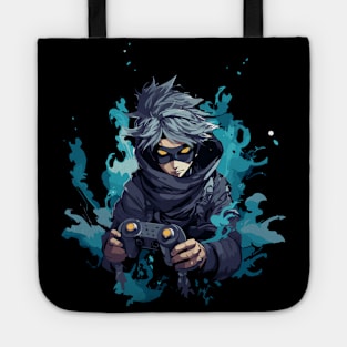 Gaming Ninja Blue Flame Power | Manga Cartoon Style Tee Tote