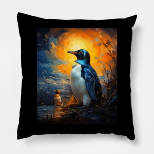 Penguin art, penguins lover, van gogh starry night Pillow