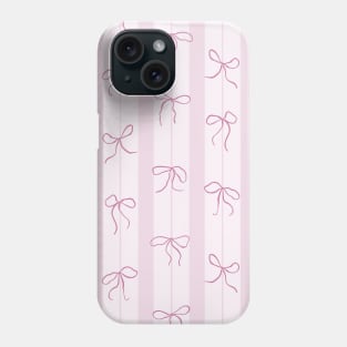 Coquette pink bows on a vertical stripes background Phone Case