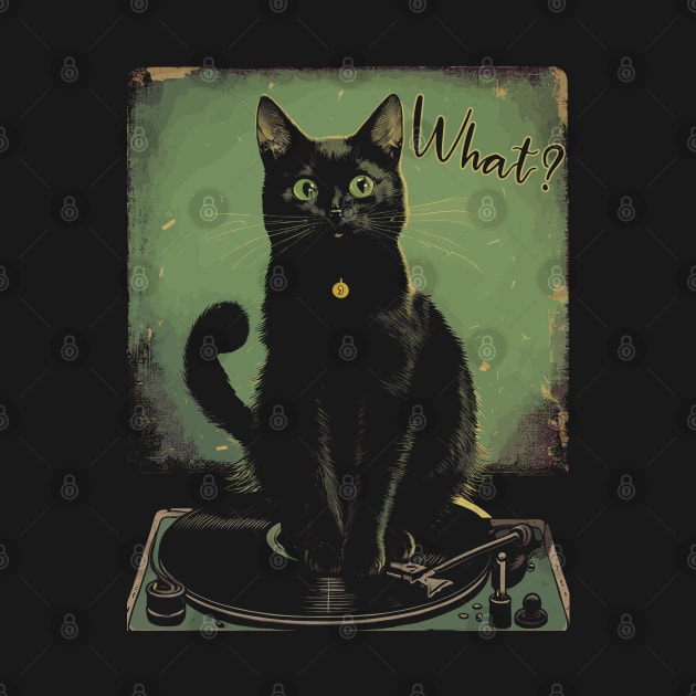 Black Cat Sitting On Vinyl Record Player Women, Men by Apocatnipse Meow