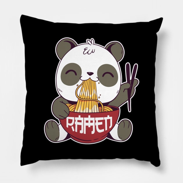 Kawaii Cute Anime Panda Otaku Japanese Ramen Noodles Gift Pillow by deificusArt