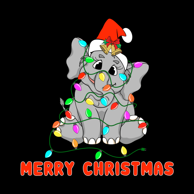 Christmas Shirt With Elephant And Christmas Lights by Nifty T Shirts