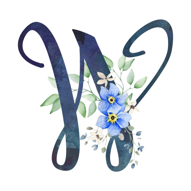 Floral Monogram W Wild Blue Flowers by floralmonogram