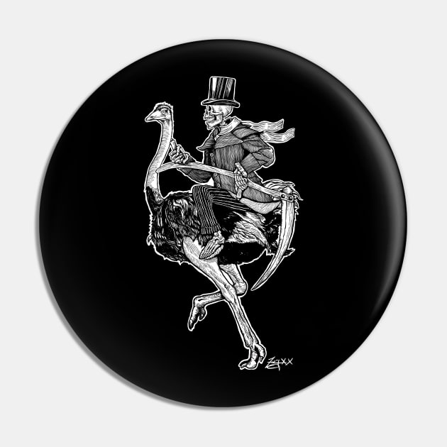 Quarantine Art: Death Rides An Ostrich Pin by ZugArt01