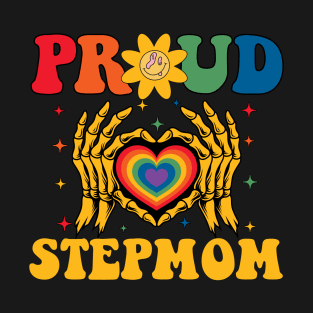 Rainbow Skeleton Heart Proud Stepmom LGBT Gay Lesbian Pride T-Shirt