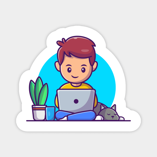 Male working on computer with cat cartoon Magnet by Catalyst Labs