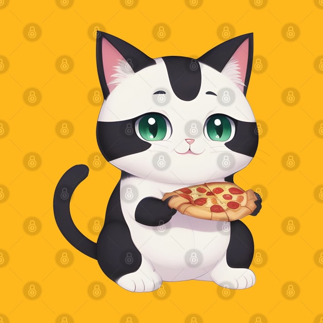 Cute Cat Eating a Pizza by PHDesigner