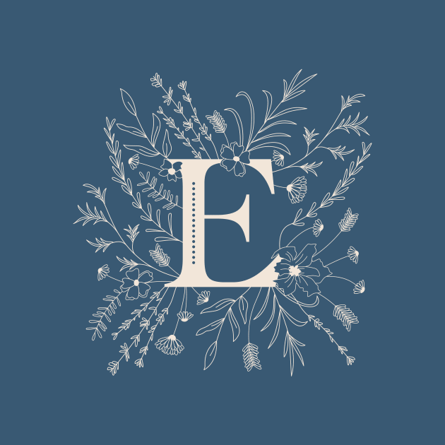 Botanical Letter E (Lake Blue) by Cascade Patterns