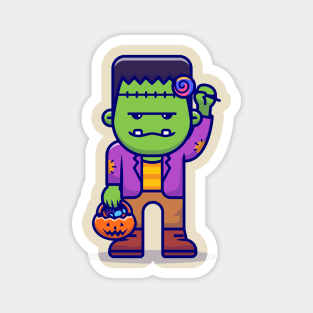 Cute Frankenstein With Candy Lollipop Cartoon Magnet