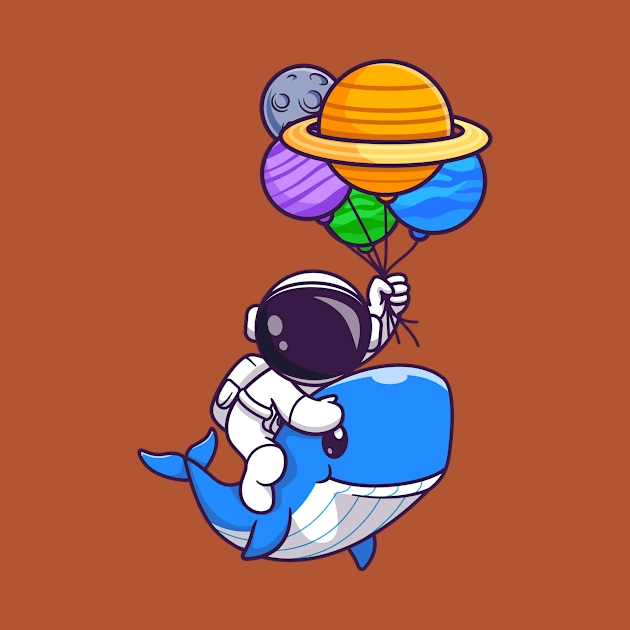 Cute Astronaut Riding Cute Whale And Holding Balloon Cartoon by Catalyst Labs