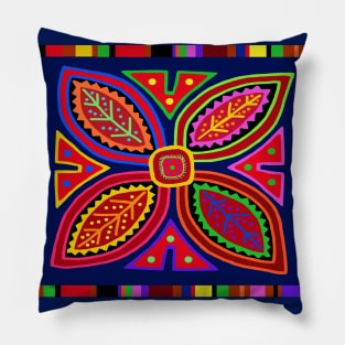 Kuna Indian Mola Flora - Red Blue Pink Yellow Pillow