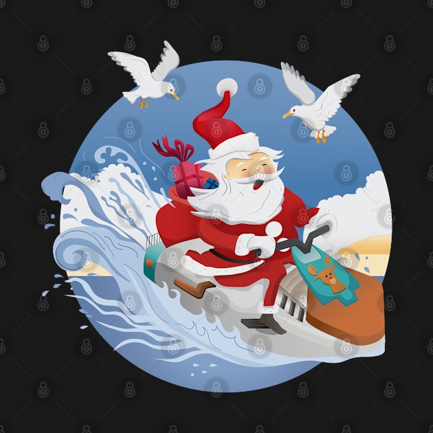 Santa Claus riding on jet sky in tropical weather by romulofq