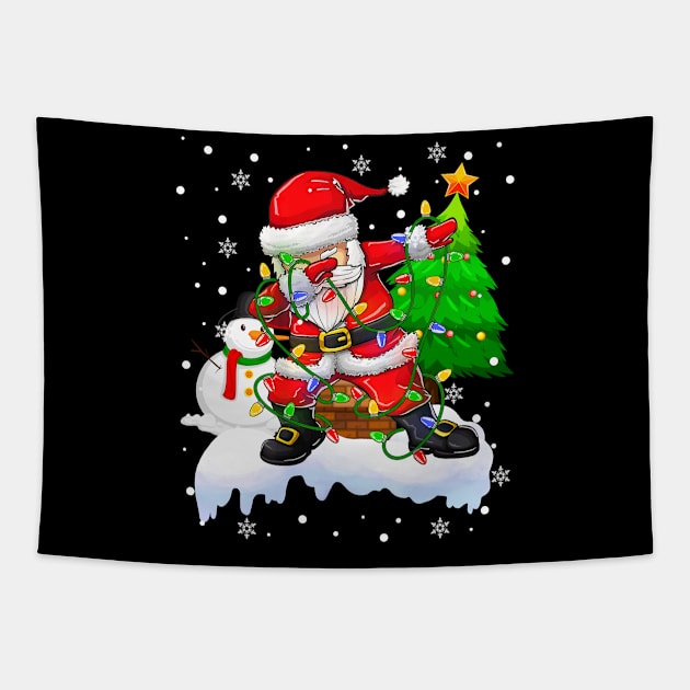 Santa Christmas Lights Dabbing Through The Snow Dabbing Santa Snowman Xmas Tapestry by springins