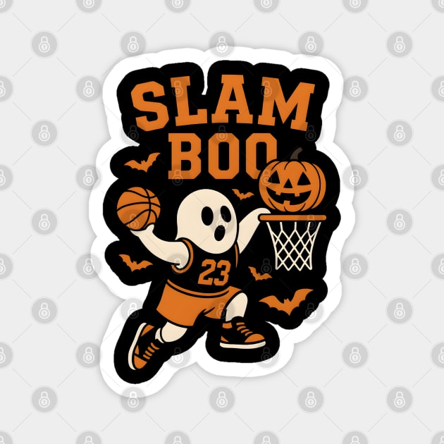 Slam Boo Ghost Basketball Halloween Graphic Gift Magnet by MakerMind8.2
