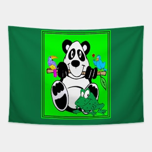 Comic Animation Abstract Panda, Birds and Frog Print Tapestry