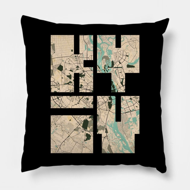 Kyiv, Ukraine City Map Typography - Vintage Pillow by deMAP Studio