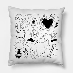 witchy ink pattern for halloween - black Pillow