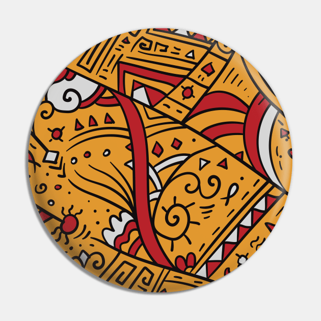 Red Orange Aztec Pattern Indian Mexican Tribal Pin by jodotodesign