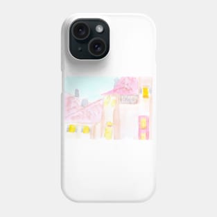 cityscape, antique, vintage, old, landscape, architecture, house, structure,, watercolor, painting, art, Phone Case