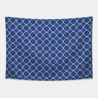 Blue moroccan tile pattern design. Quatrefoil art Tapestry