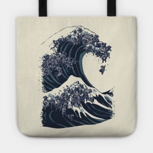 The Great Wave of Black Pug Tote