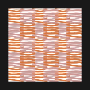 Contemporary Retro Orange Pink White Abstract Fibres Pattern T-Shirt