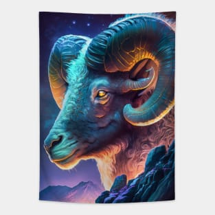 Ram Animal Portrait Painting Wildlife Outdoors Adventure Tapestry